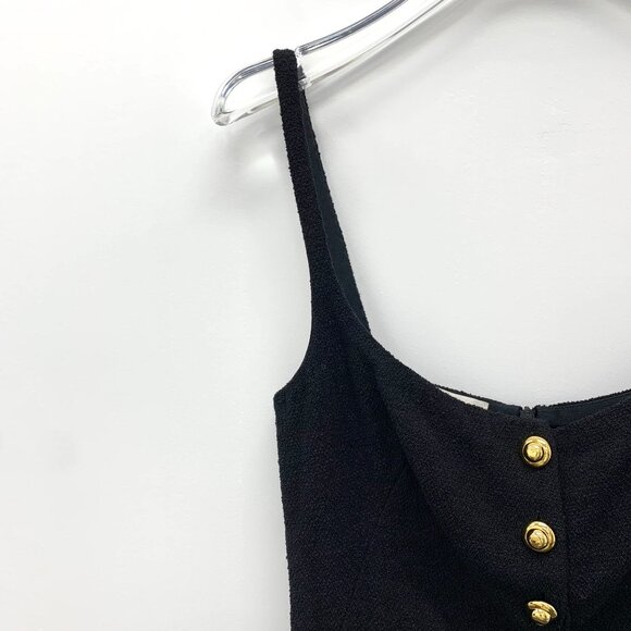 Miu Miu Black Wool Blend Dress With Gold Button Accents & Satin Hem Detail - Picture 7 of 8